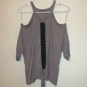Dusty Purple Lace Up Cold Shoulder Shirt